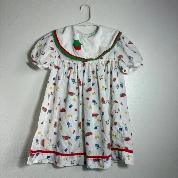 Vintage Youth Girls Size 4-5 Fruit Dress Top Smock A-Line Handmade Sunday Best - Picture 1 of 6